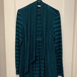 LOGO by Lori Goldstein Teal and Black striped Cardigan